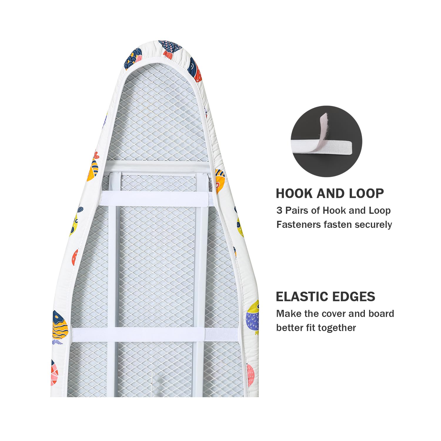 Funda para tabla de planchar y almohadilla de tamaño estándar de 15 x 54 pulgadas, 3 pares de correas de cierre de , bordes elásticos, funda para tabla de planchar de 2 capas con acolchado grueso