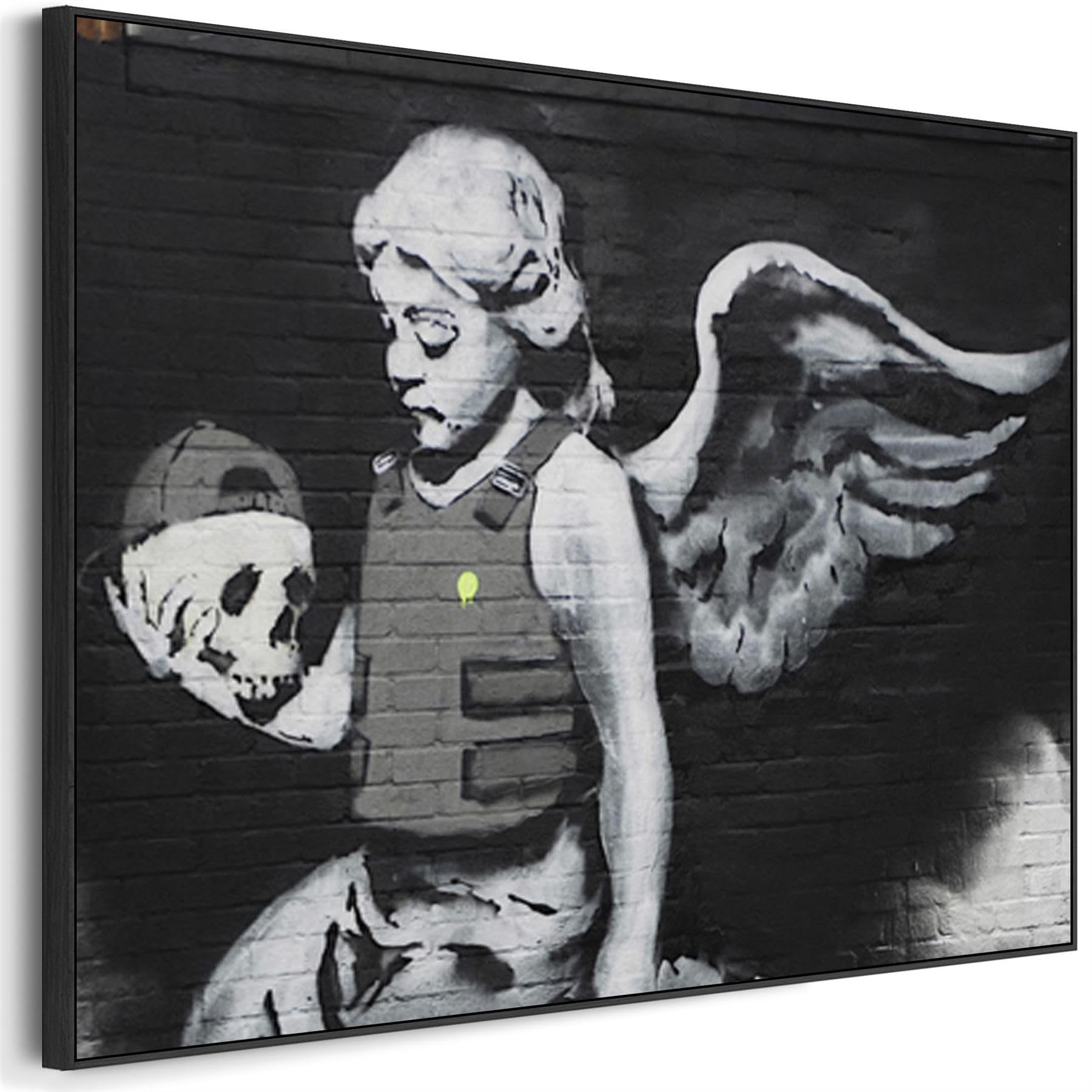 Wallfillers Large Banksy Framed Canvas Art Print - Angel Flack Jacket (123Cm X 82Cm)