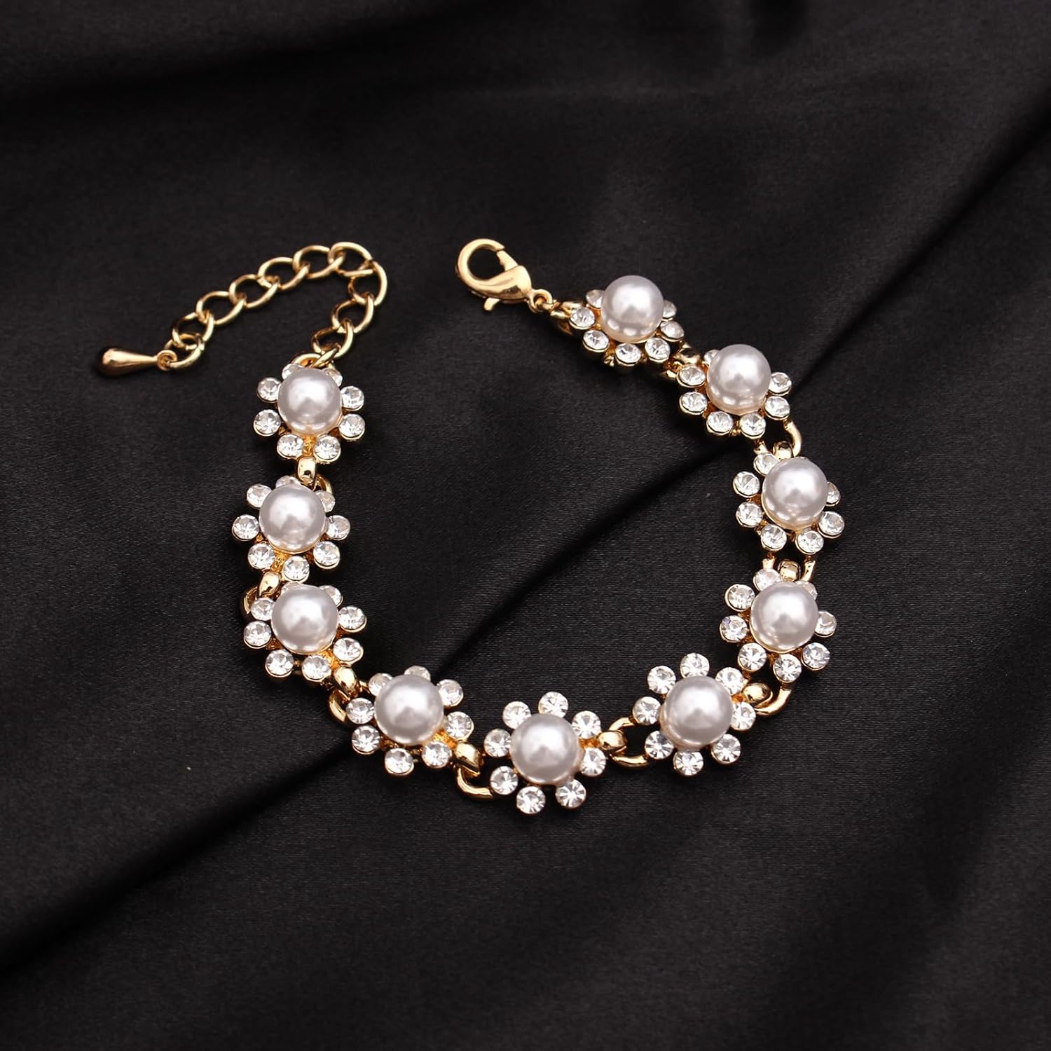 Wedding Stunning Crystal Pearl Choker Necklace Bracelet Dangle Earrings Bridal Bridesmaid Prom Jewelry Sets for Women Costume Accessories - Image 5