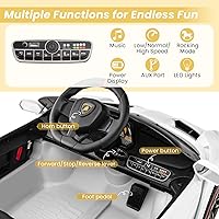 Vista 30 de HONEY JOY Lamborghini - Vehículo eléctrico con licencia de 12 V para niños, 3 velocidades, puerta que se abre, bocina, música, palanca de control