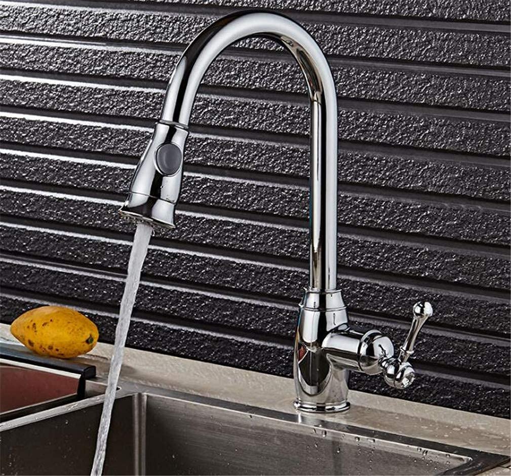 VDOQTLJT Kitchen Faucets Single Handle Pull Out Tap with Aerator Hole Swivel 360 Degree Water Mixer Deck Mounted Retro Style Golden(Cromo)
