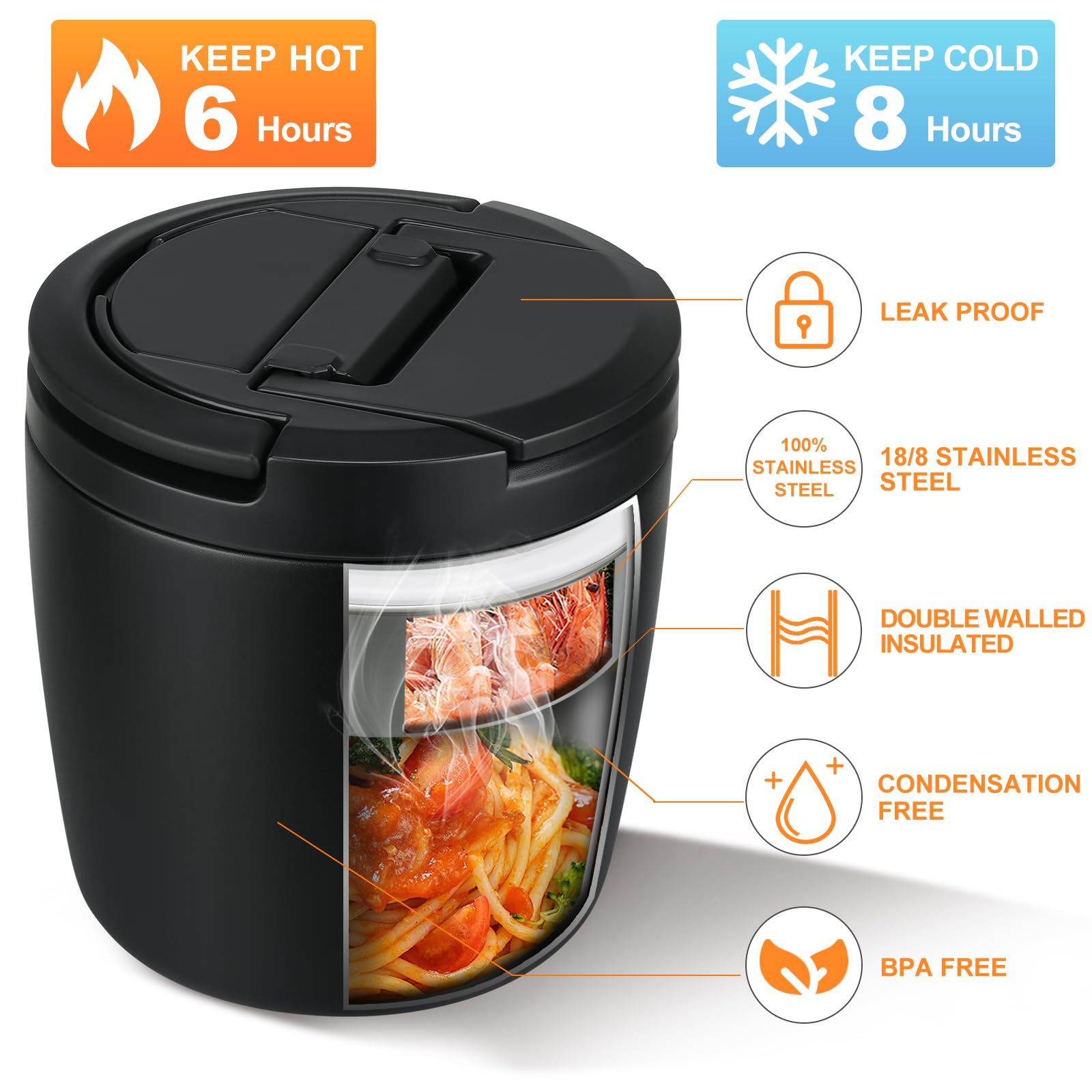 wiwens Recipientes de almuerzo aislados de 1,332.4 g para adultos, sopa térmica para comida caliente, boca ancha, a prueba de fugas, caja bento térmica de acero inoxidable con tapa de hebilla y
