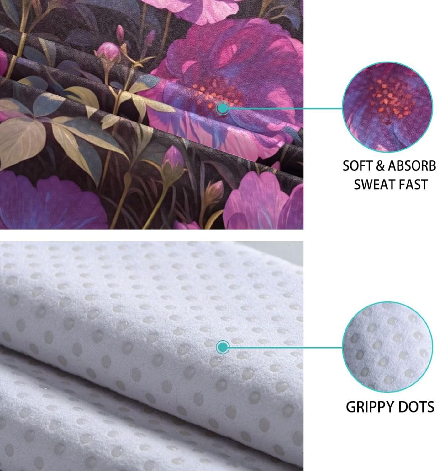 Cheetah Florals Hot Yoga Towel – Stylish, Non-Slip, Grip Dot, Super Absorbent, 27" x 73" - Yoga Mat Towels for Exercise, Fitness