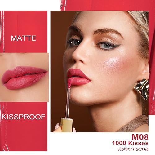 Miniatura 3 de Oulac Lápiz labial rojo líquido mate para mujer, lápiz labial de larga duración, impermeable, sin transferencia, fórmula cremosa de alta