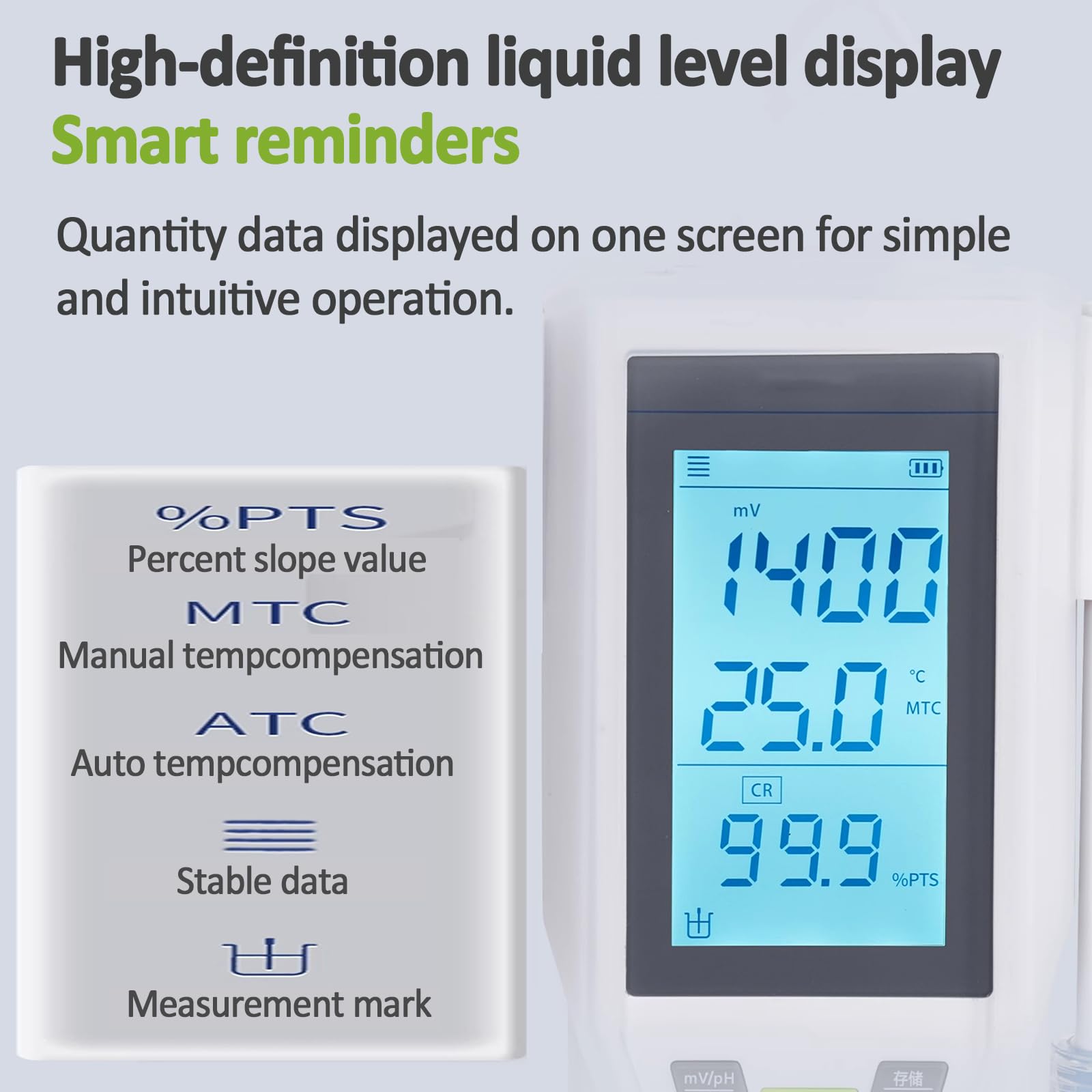 Medidor De Acidez LCD Portátil, Comprobador Inteligente De PH Y Calidad del Agua, con 1000 Memorias, Calibración Multipunto Y Compensación De Temperatura para Análisis del Agua