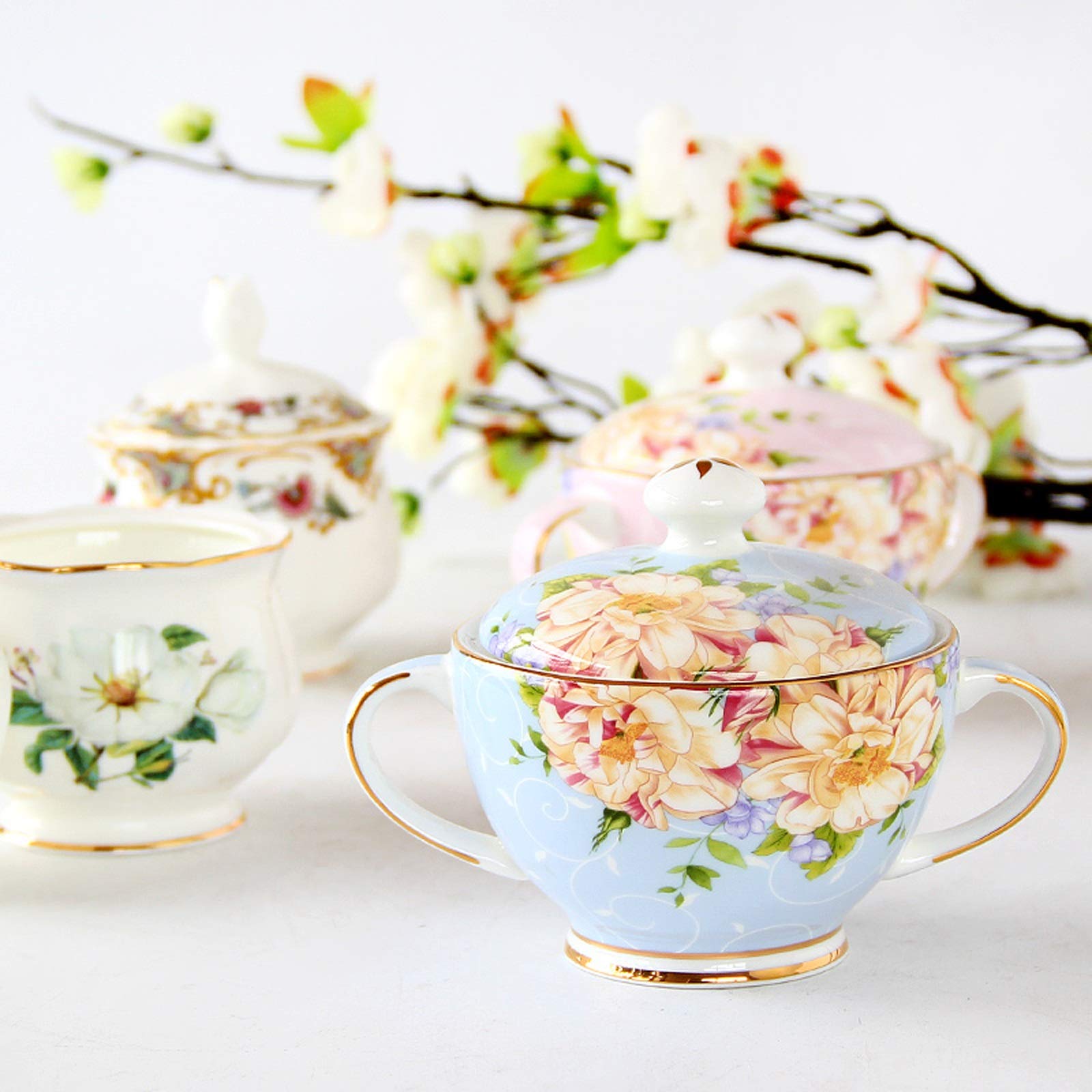 Pot de Sucre Sugar Bowl avec Couvercle Anti-poussière rétro Cube Cube Sugar Blanc Thé de Sucre Peut être Bon Compagnon for Le café du thé de l'après-midi Bol à Sucre (Color : C)
