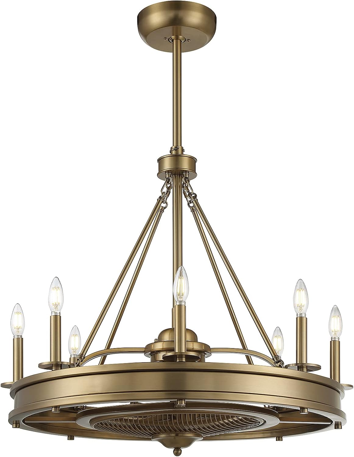 Savoy House 39-FD-124-322 Lyon Fandelier Traditional Candle Chandelier Ceiling Fan with Light and Remote, 8-Light 48 Total Watts, 32" H x 30" W, Warm Brass