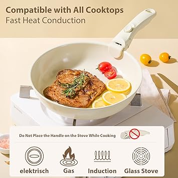 Pots and Pans Non Stick,16Pcs Ceramic Nonstick Cookware Sets, Induction Kitchen tagines Set with Removable Handle, Cooking Frying Pans & Saucepans(PFOA Free), Oven/Dishwasher/Fridge Safe, Space Saving