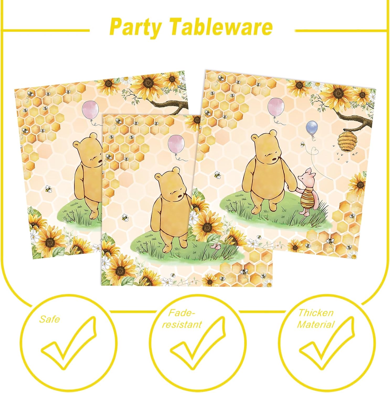 140pcs Classic Bear Baby Shower Decorations Baby Shower Party Tableware with Plates, Napkin, Forks, Cups for Birthday Party Supplies Set Serves 20 Guests (Yellow)