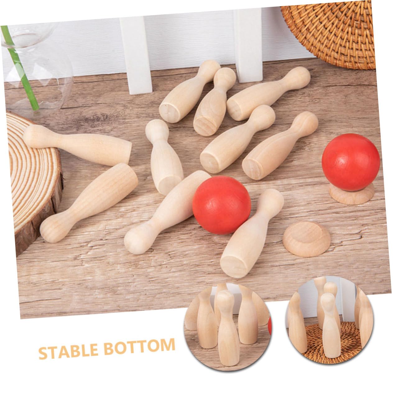 Hohopeti Jeu de Bowling en Bois pour Garçon et Filles, 2 Lots, Jeu de Table