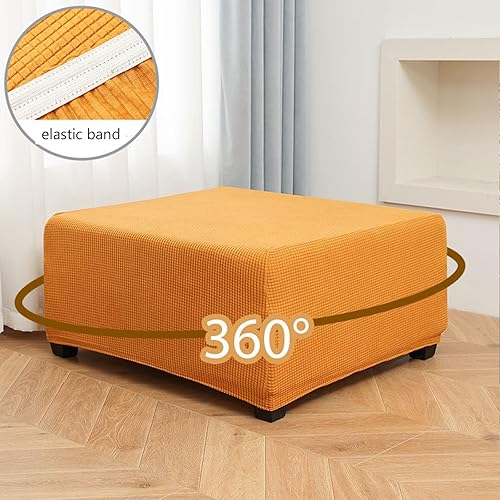 Miniatura 7 de 2 fundas elásticas para otomanas, fundas otomanas de almacenamiento rectangular, fundas de taburete de jacquard para reposapiés, protectores de