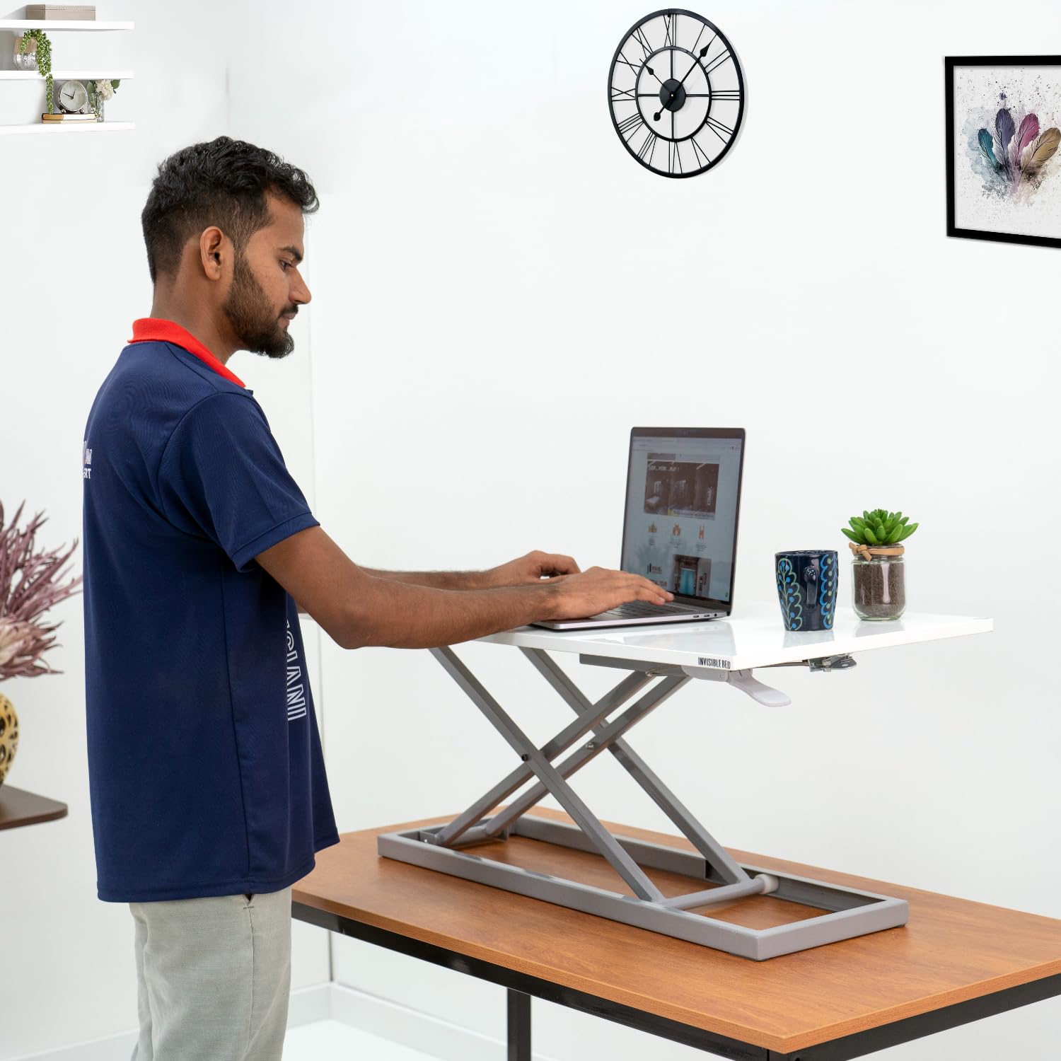 InvisibleBed Desk Converter Ergonomic Standing Desktop Gas Spring Height Adjustable/Table Riser, Sit Stand Converter Dual Monitor Laptop Computer for Home and Office(Glossy White) (B0CN4MG1MR) Amazon Price History, Amazon Price Tracker