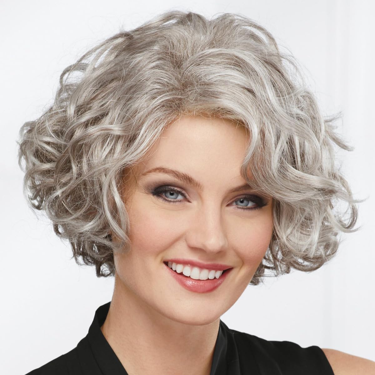 Paula Young Meryl WhisperLite Wig Stylish Mid-Length Bob Wig with Face-Framing Layers Of Loose Barrel Curls/Multi-tonal Shades of Blonde, Silver,