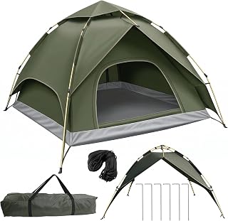 Pop Up Zelt 3-4 Personen, Automatisches Wurfzelt mit 3000mm Wasserdicht, Doppelwand Campingzelt für Festival, Trekking & Familie, Schnellaufbau in 40 Sek, 2 Türen, 2.3x2.3x1.2m, Grau