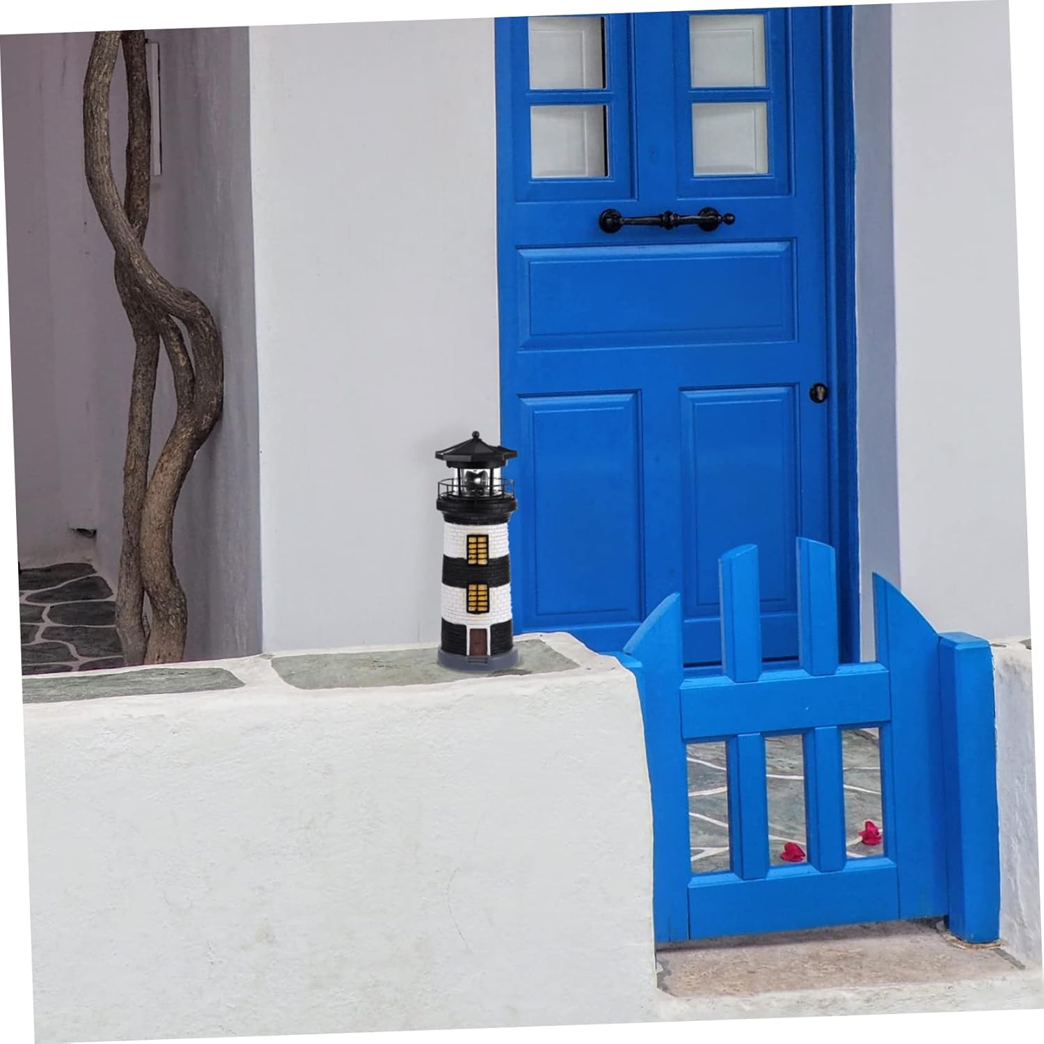 Delicate Solar Lighthouse Outdoor Light for Gardens and Patios Decorative Lantern Easy to Install Black and White Design for Courtyards and Walkways