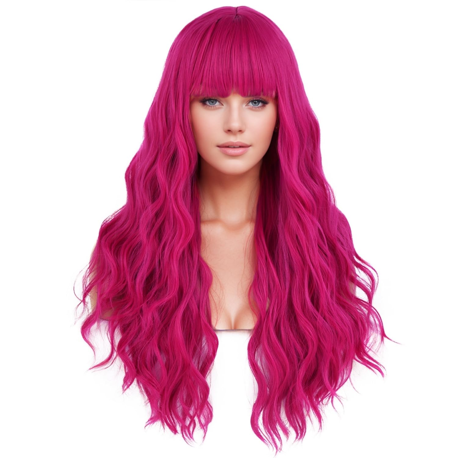 Amazon.com : PATTNIUM 27 Inches Hot Pink Wig Long Curly Pink 