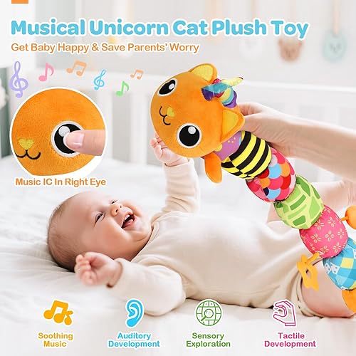 Miniatura 3 de Juguetes para bebés de 0 a 6 a 12 meses, juguete sensorial de peluche musical para bebés de 0 a 3, 3 a 6 meses, juguetes para el tiempo boca abajo