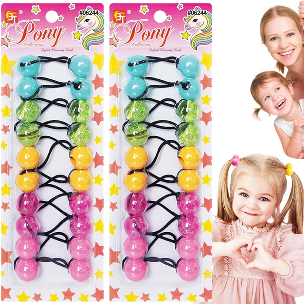 Beauty Town 20PCS Bubble Ponytail Holders – 20mm Twin Bead Hair Ties for Girls & Kids – Colorful Elastic Hair Accessories for Braids & Pigtails (Assorted Clear Mix)