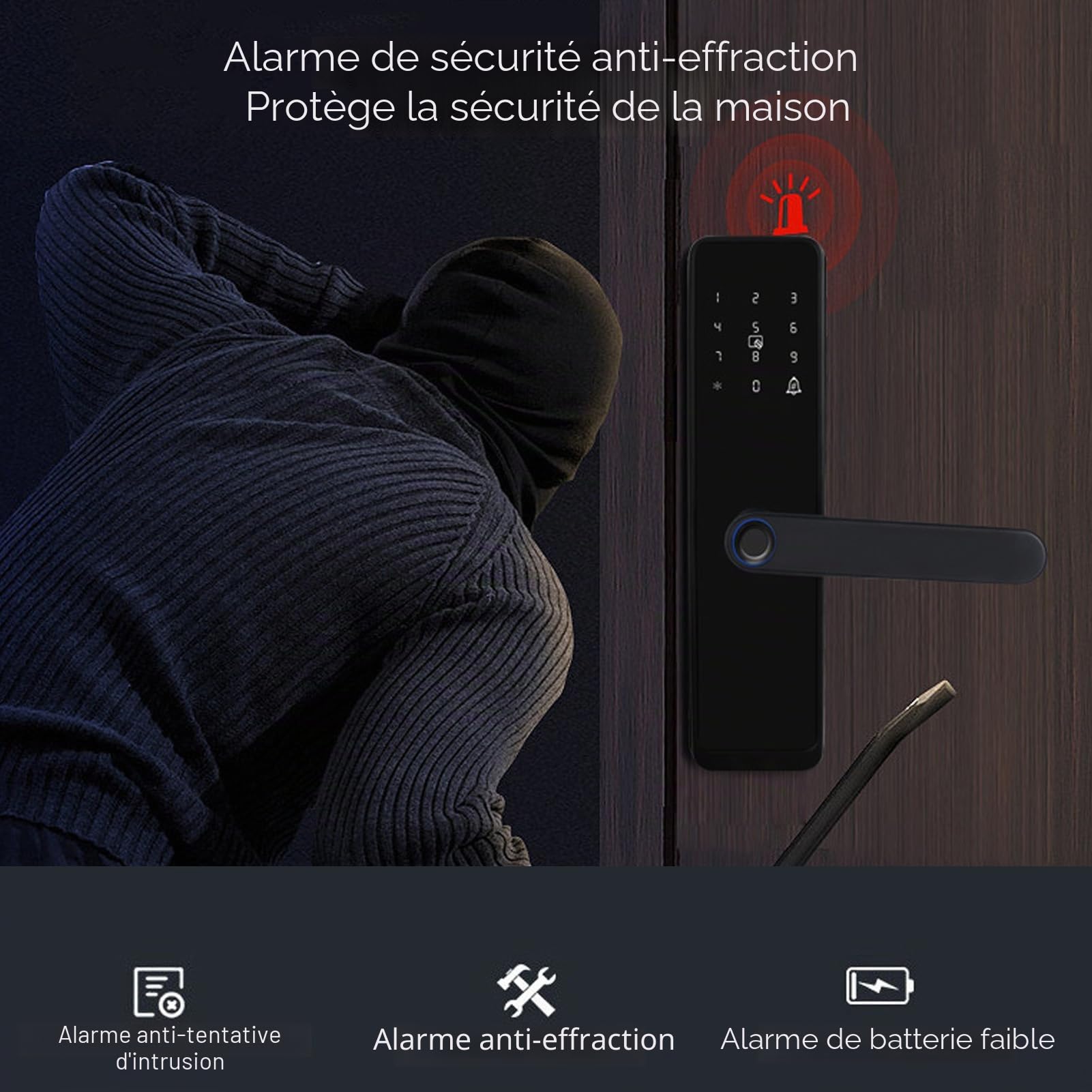 Serrure de Porte D'entrée sans clé, Serrure Intelligente de Porte Digitales Mot de Passe Carte IC clé Antivol APP Contrôle Serrure D'entrée pour la sécurité à Domicile