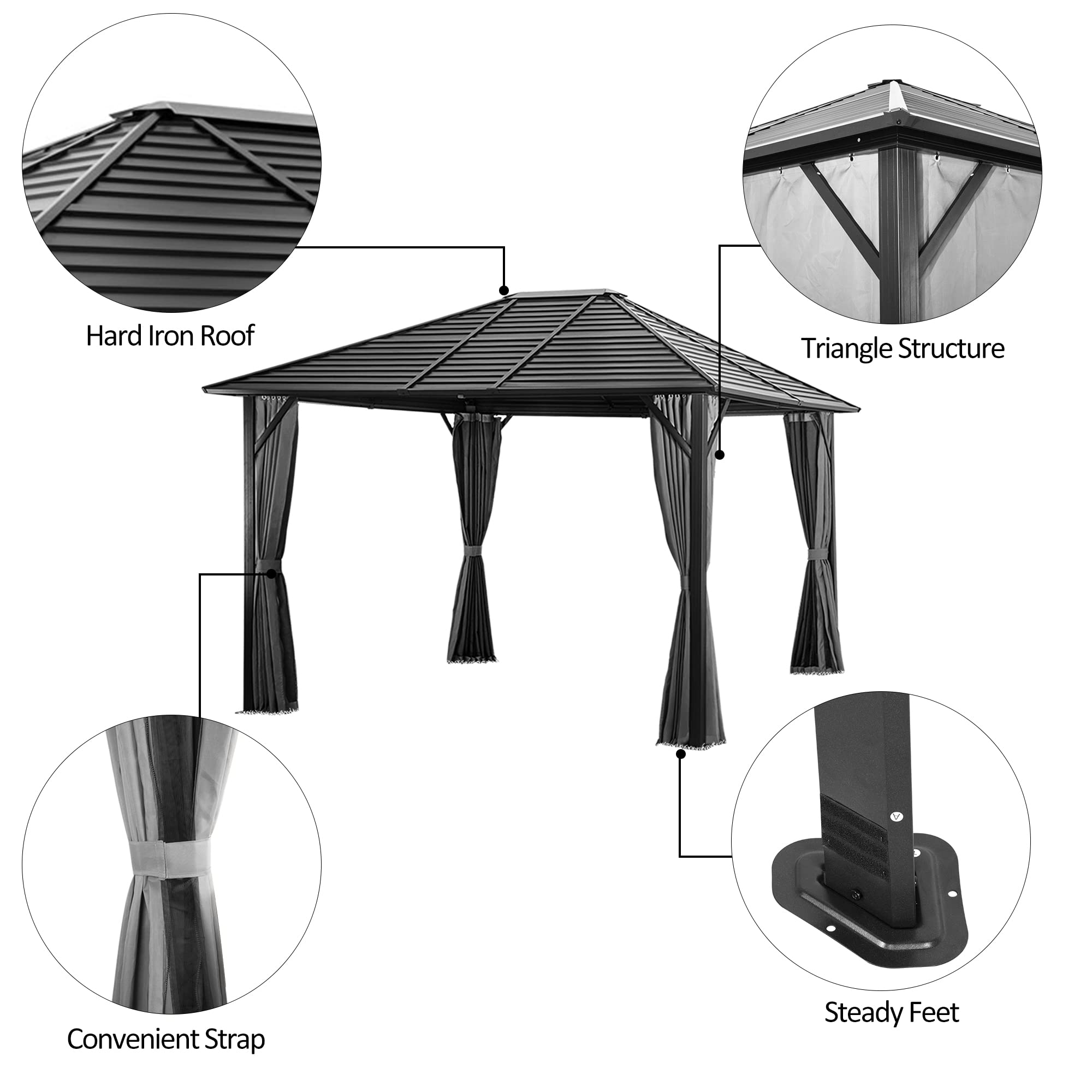 Buy Pamapic 10'x12' Patio Hardtop Gazebo with Fully Enclosed Zip