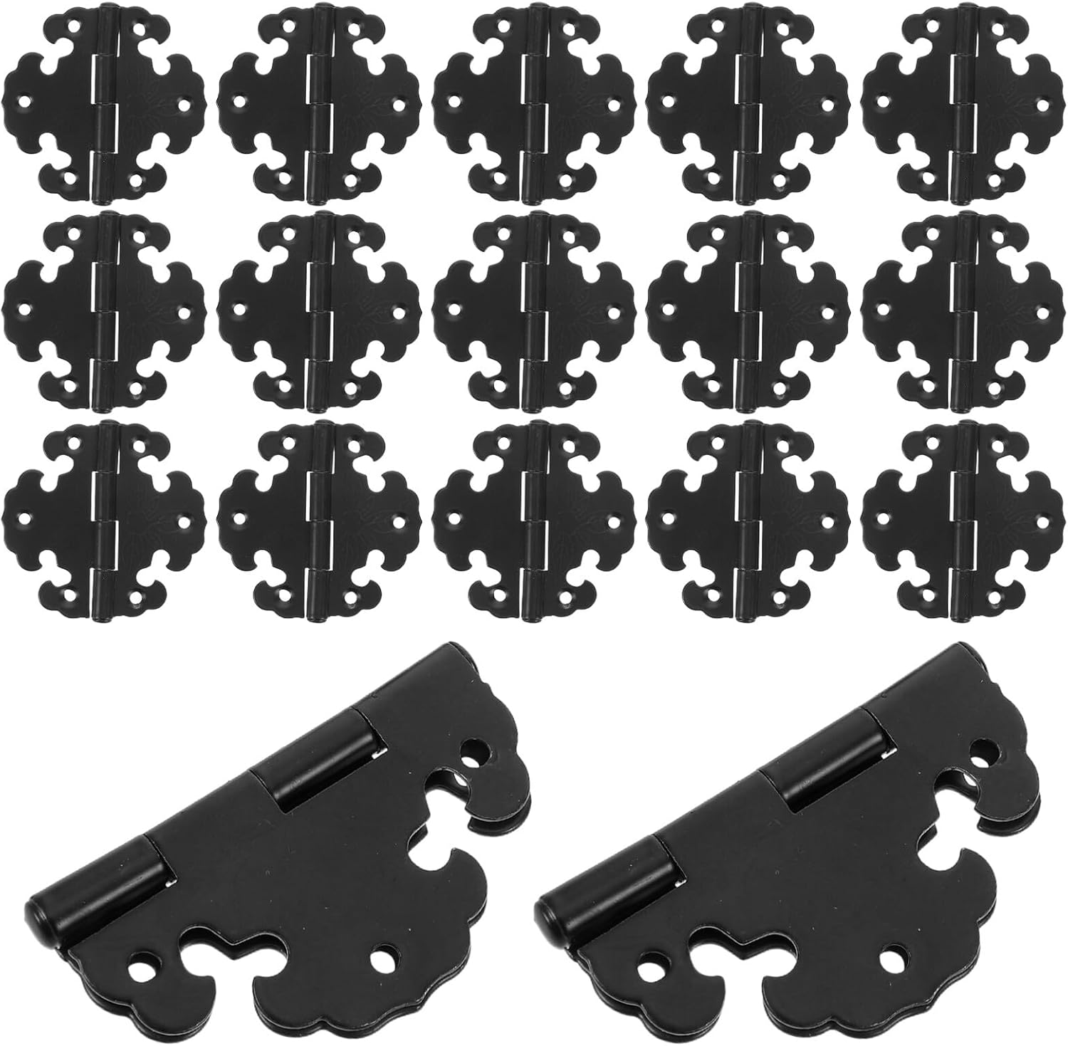 20pcs Vintage Black Iron Hinges for Wooden Box and Cabinet Doors, Retro Decorative Hardware for Wardrobe and Furniture, Antique Style Hinges for Kitchen and Jewelry Chests