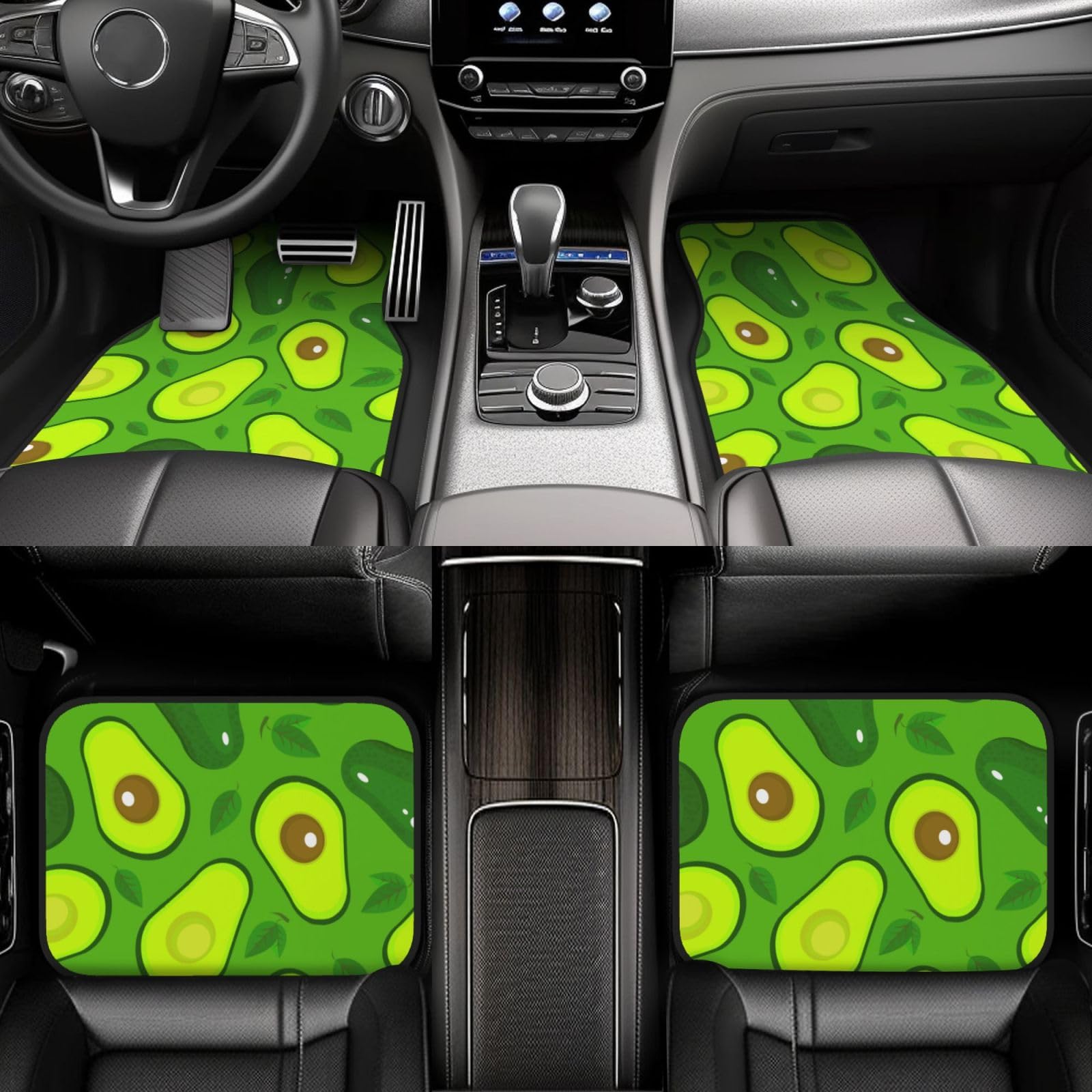 Avocado auf Green Food and Drink, 4er-Set Auto-Fußmatten, Neopren-Fußmatten für Fahrzeuge, rutschfeste Auto-Fußmatten, Autozubehör