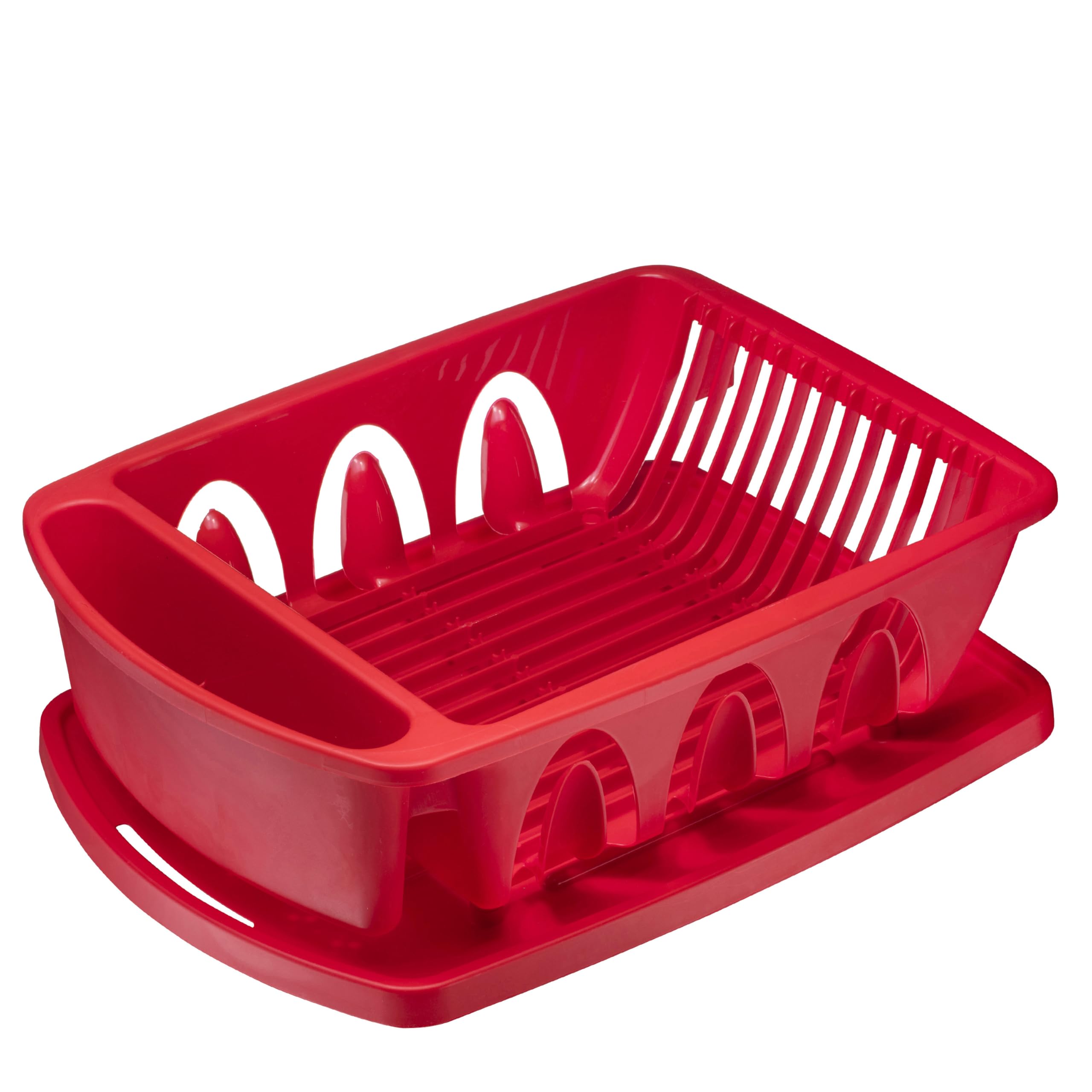 Tribello Sink Dish Drying Rack, Heavy Duty Hard Plastic Sink Set with Drainer (Red)