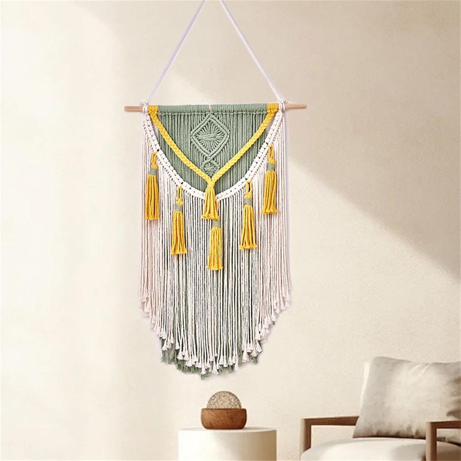 Monghuis Handcraft Cotton Rope Colorful Tassels Macrames Tapestry Wall Hanging Ornament Backdrops for Living Room Bedroom