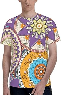 [COOLEAD] Tシャツ マンダラ柄 曼荼羅 レトロ (1) アニメ トップス シャツ 半袖 メンズ レディース 夏服 快適 個性 おしゃれ 漫画風プリント カップル着用 大きいサイズ プレゼント eefg321h