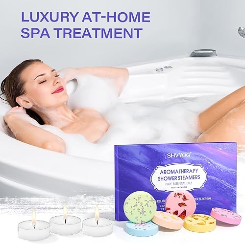 Miniatura 3 de Vaporizadores de ducha para aromaterapia, 6 bombas de ducha con aceites naturales esenciales, bombas de baño para aliviar el estrés con 3 velas de