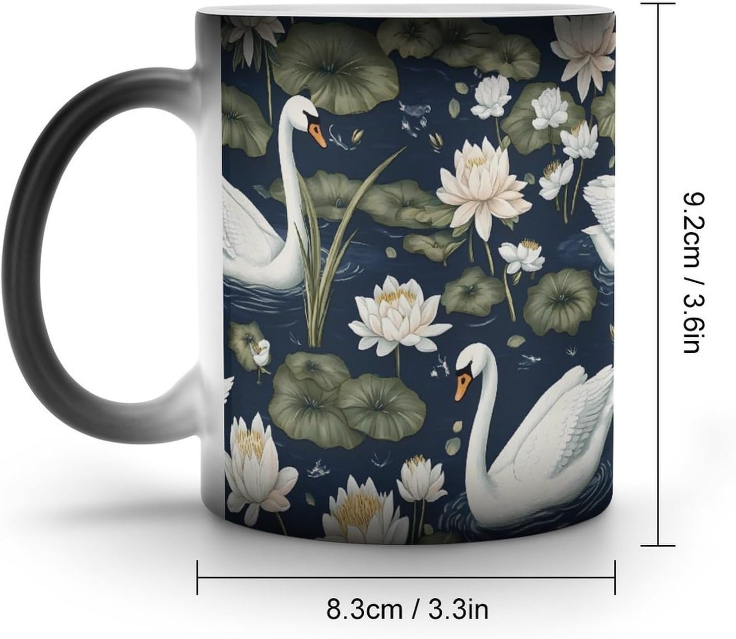 Peaceful Swans Water Lilies Pattern Color Changing Mug Heated Ceramic Cup Heat Sensitive Coffee Mug Fun Gift