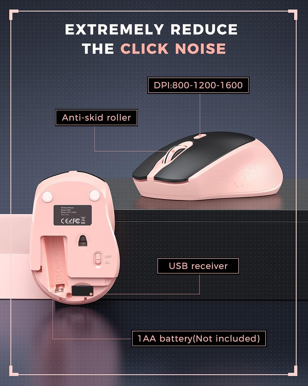 Wireless Keyboard and Mouse Combo - Keyboard with Phone Holder, VIVEFOX 2.4GHz Silent USB Wireless Keyboard Mouse Combo, Full-Size Keyboard and Mouse for Computer, Desktop and Laptop (Pink)