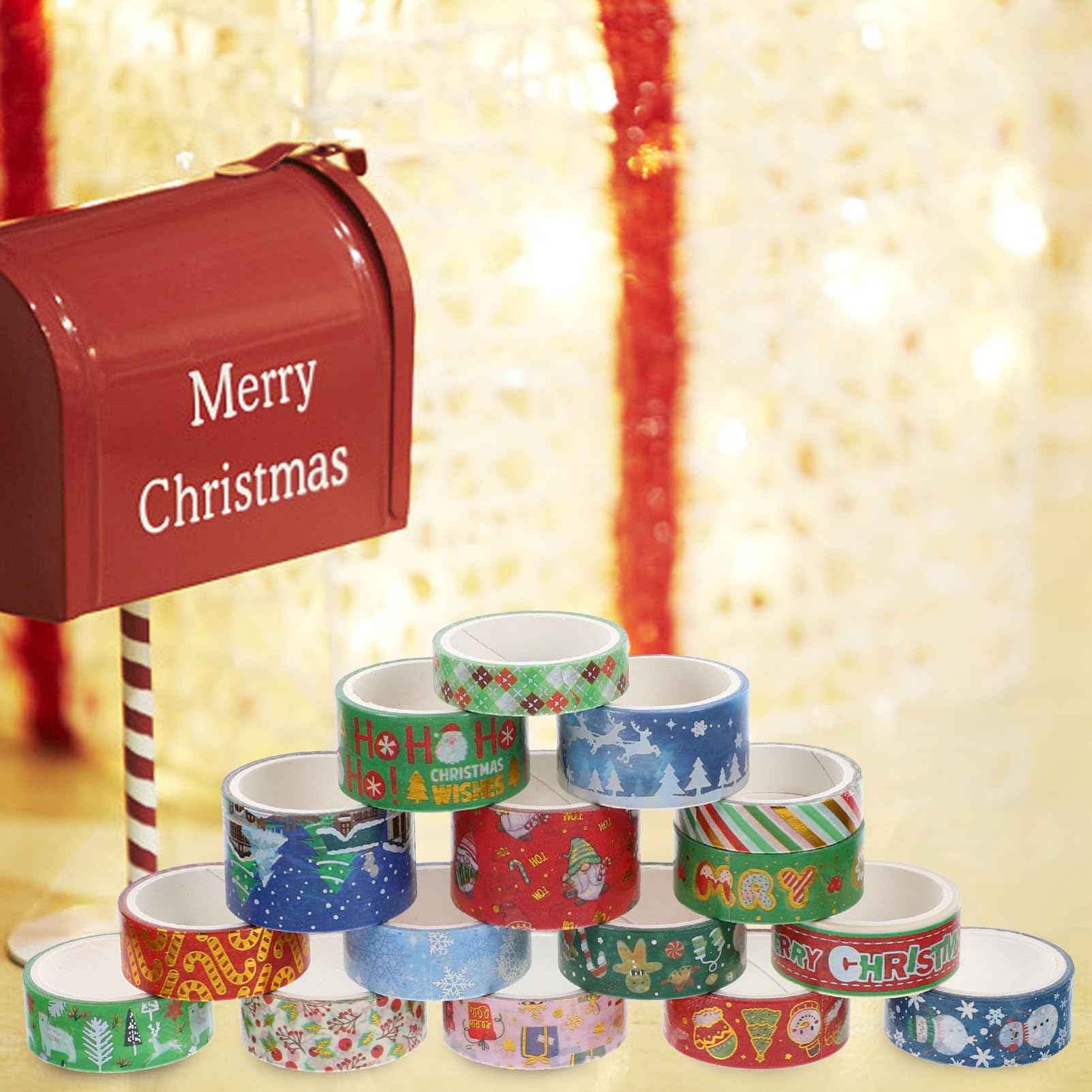 Lurrose 4 Juegos Pegatinas Decorativas Diy De Cinta Washi Navideña Con Estampado En Caliente (16 Uds) /rollo Sticker Paper Washi Tapes Reciclable Embalaje Álbum De Recortes 16 Rollos * 4