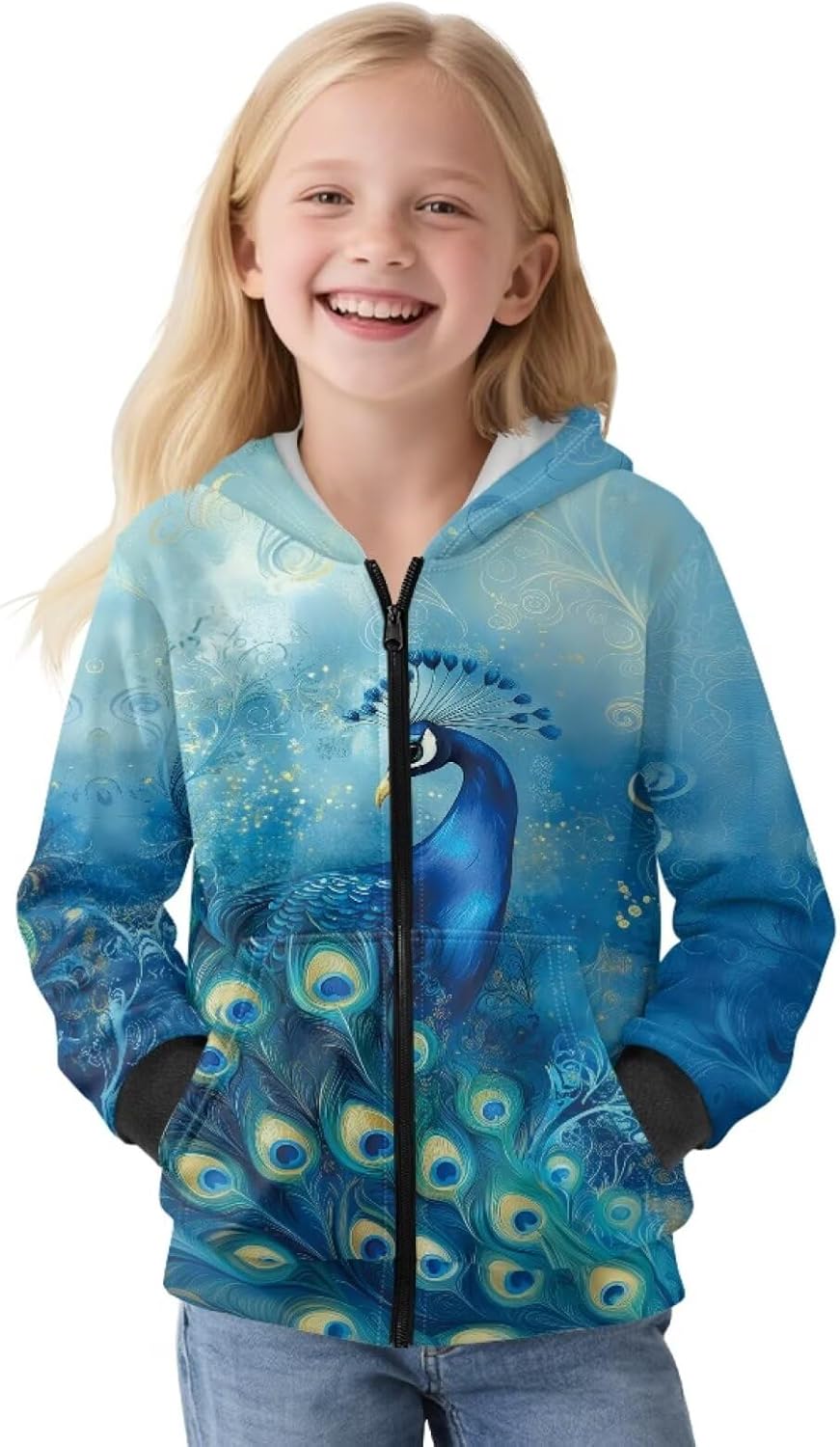 Kids Hoodies Zip Up Front Cosy Sweatshirt Boys Girls Jacket with Pockets Fleece Hooded Top Streetwear