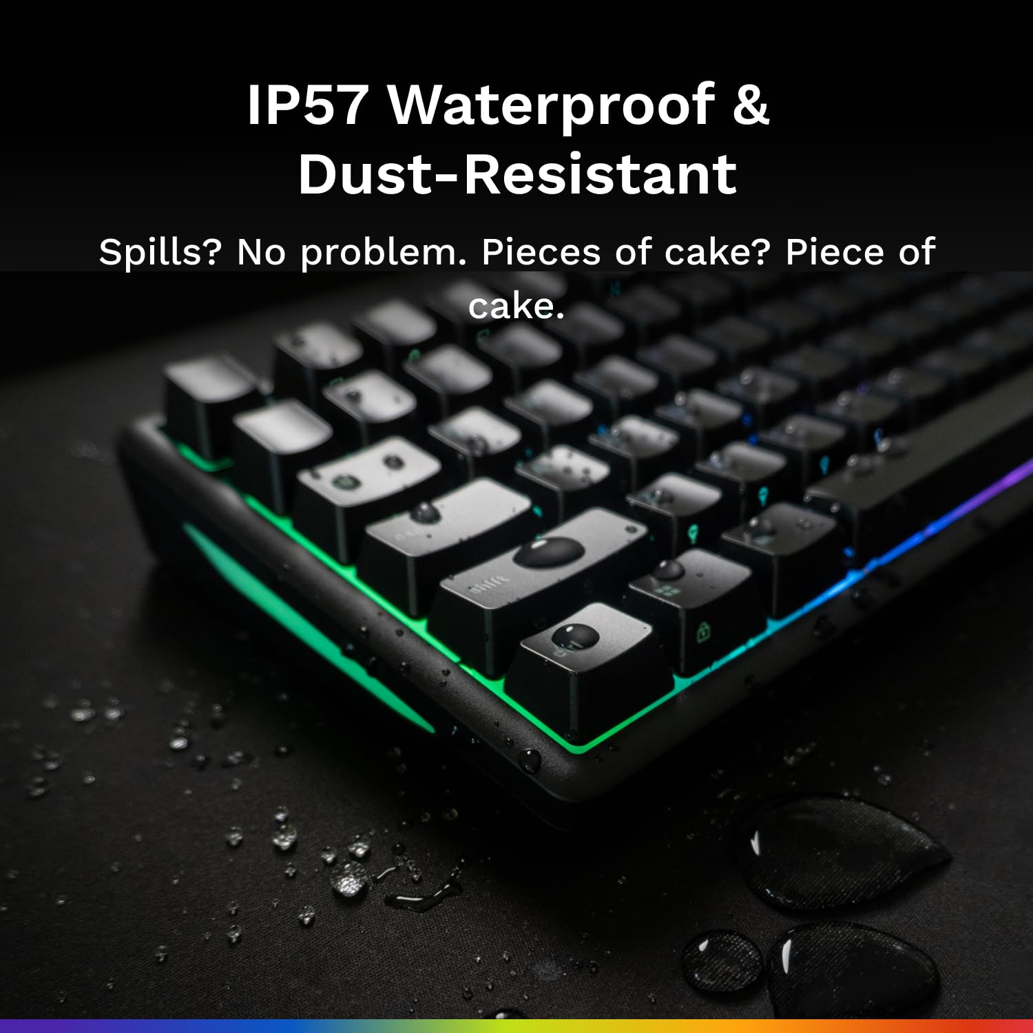 GLORIOUS GMBK 75% Teclado Gaming Mecánico IP57 QWERTY UK (Negro) | Resistente al agua y polvo, teclas intercambiables, iluminación RGB de 10 zonas, switches silenciosos y muy sensibles duran