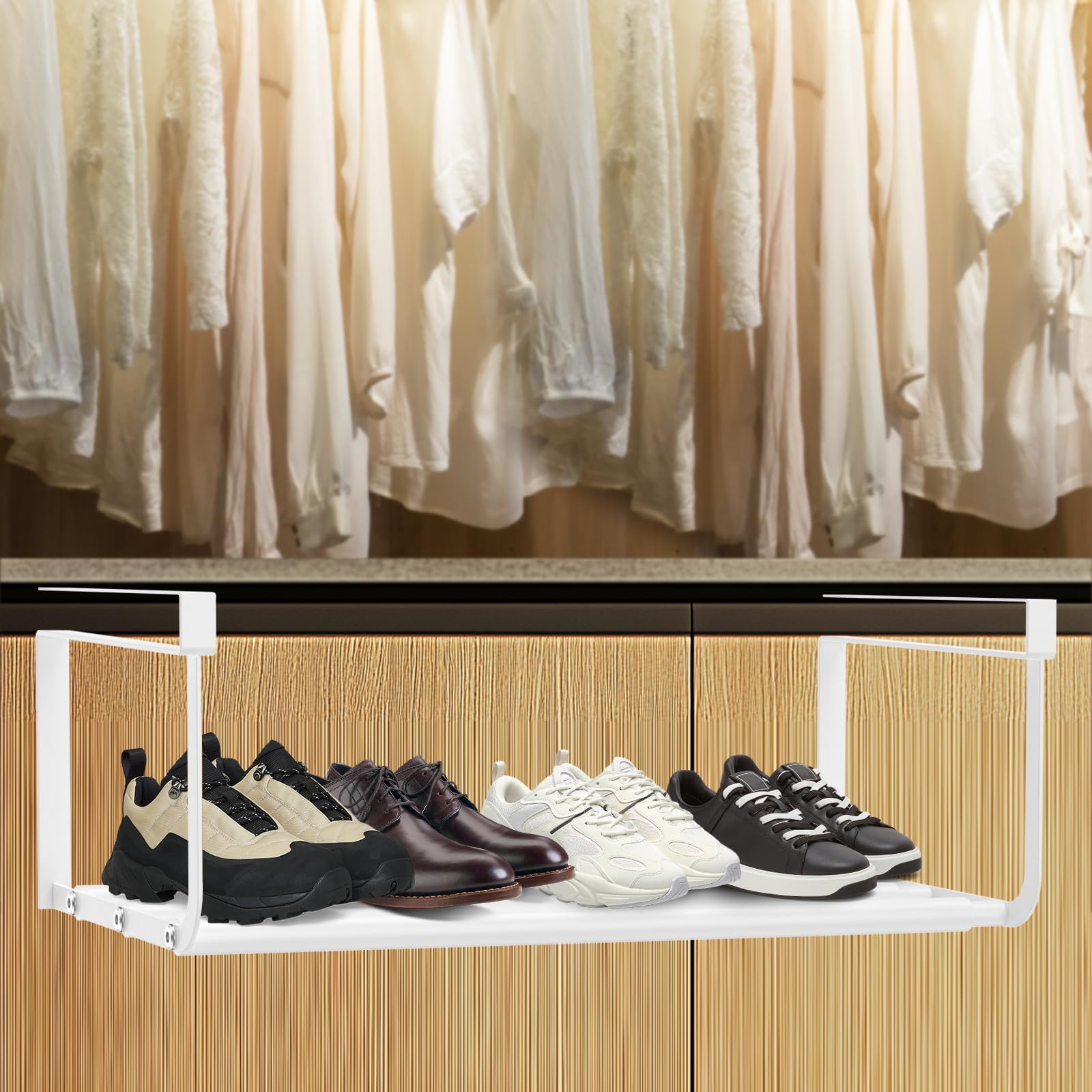 Guijzsltrg White Under Hanging Shoe Rack Expandable Shoe Rack Retractable Shoe Organizer Hanging Under Shelf Basket Shoe Tray For Cabinet Shoe Cupboard(White)