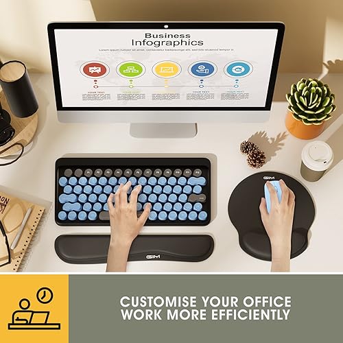 Miniatura 5 de SAMIT - Reposamuñecas ergonómico para teclado y alfombrilla para mouse con soporte para muñecas, cojín de espuma viscoelástica antideslizante para