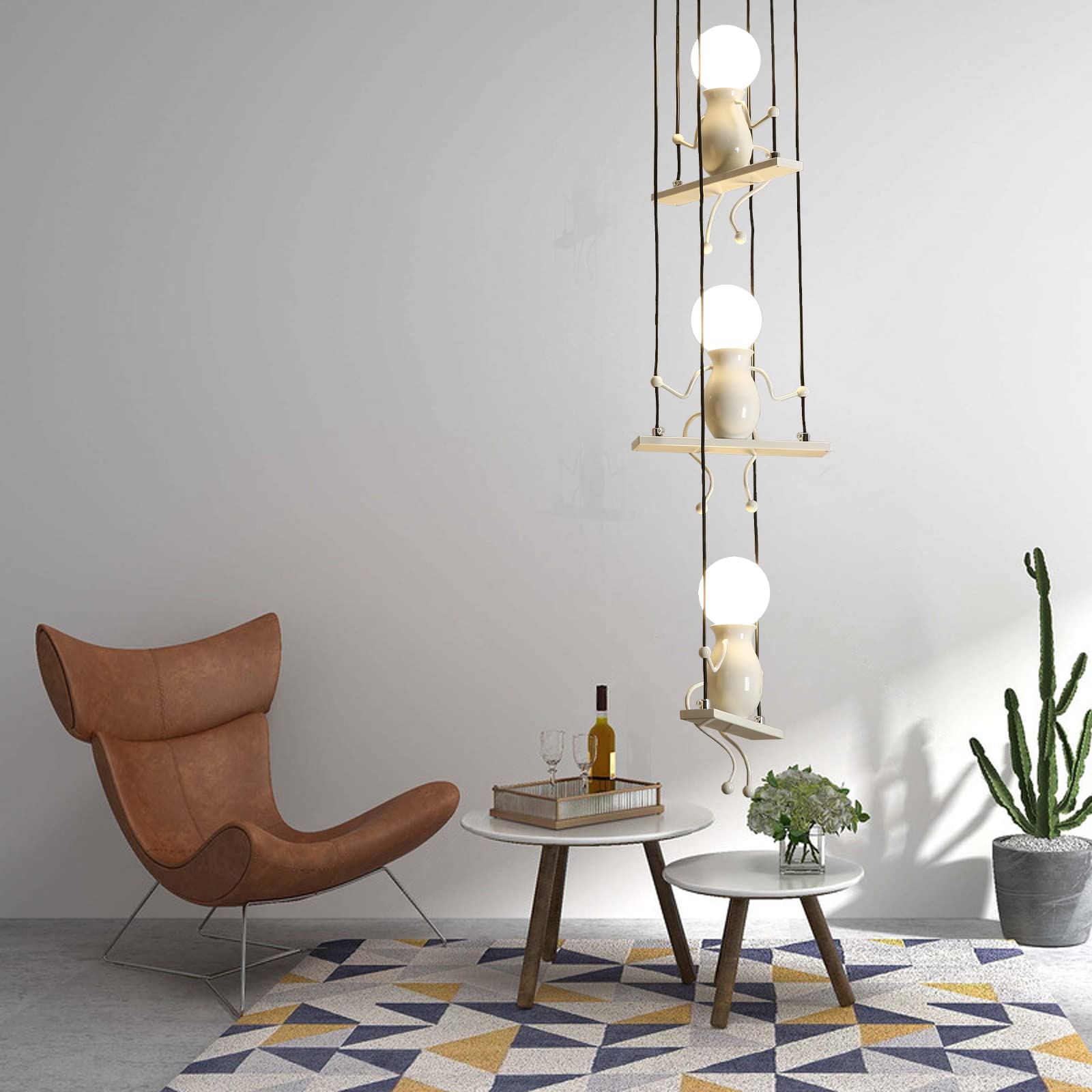 Lampada Sospensione Moderna Con Omini - Design Creativo In Ferro, Luce Regolabile, Per Sala Da Pranzo O Camera - E27, Vernice Forno, Nero - Foto 7