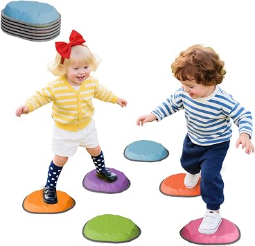 Stepping Stones for Kids, 10 PCS Non-slip Toddlers Balance Sensory Toys, Indoor & Outdoor Play, Obstacle Course Game for Children Promoting Coordination and Motor Skills, Ages 3 4 5 6 7 8+