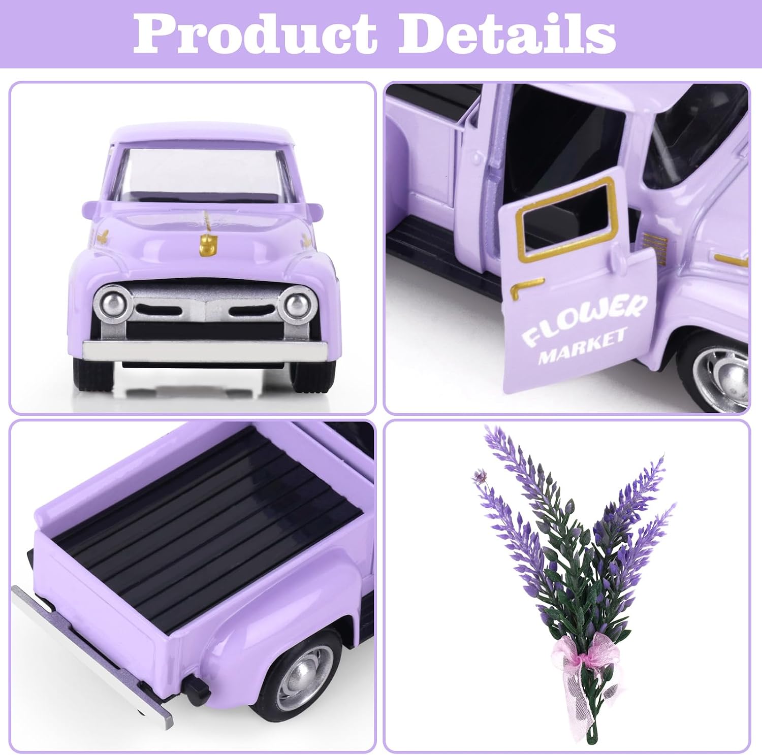 Lavender Metal Truck with Lavender Bouquet Farmhouse Vintage Mini Metal Truck Pickup Farm Tiered Tray Decor for Farmhouse Country Home Elegant Purple Pickup Table Decorations