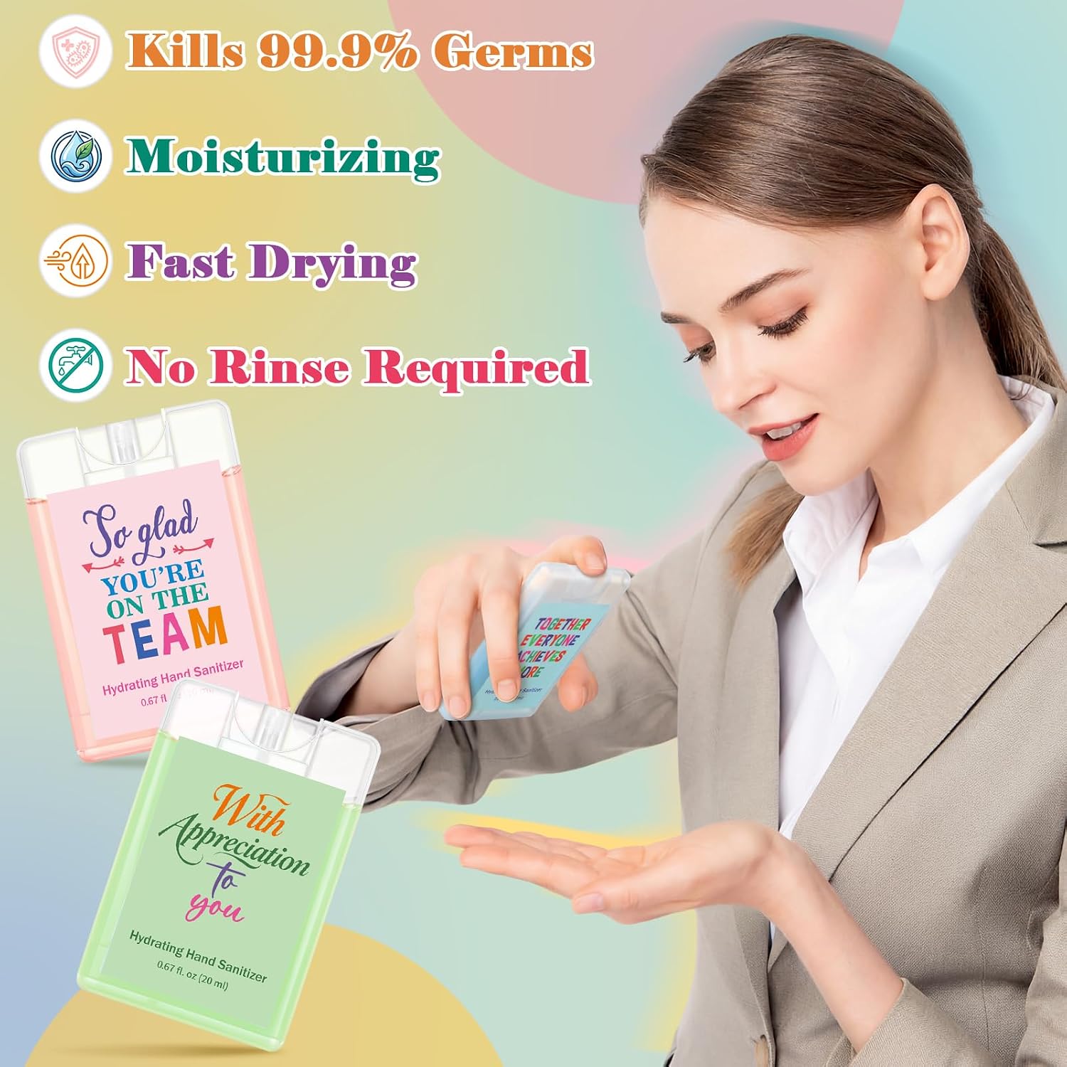 FoldTier 24 Set Thank You Team Employee Appreciation Gifts Bulk Mist Hand Sanitizer Spray 0.67 oz Travel Size with Tags Teacher Appreciation Gifts for Employee Staff Teacher Coworker Nurse