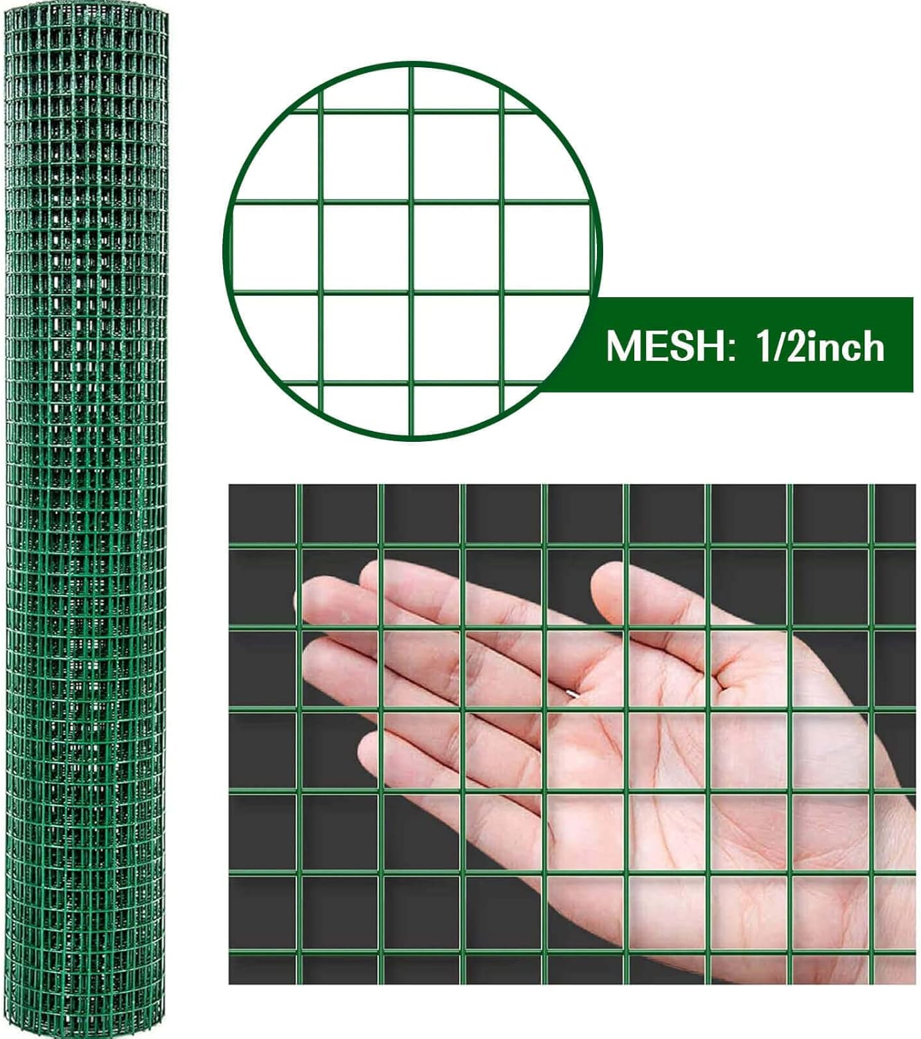 SUNMORN Hardware Cloth, 1/2 inch Mesh, 16 inch x 40 feet, 18 Gauge Chicken Wire, 100PCS Zip Ties, Cutting Pliers, Gloves for Chicken Coop, Rabbit Cages, Garden (1/2inch 16inx40ft)