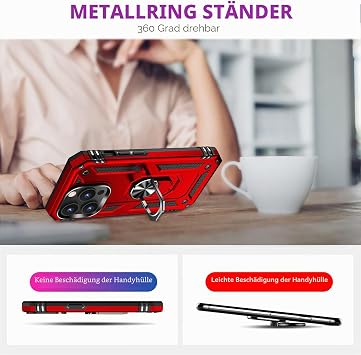 Fetrim Case for iPhone 14 Pro Shockproof Protective Case with Rotating Ring Stand for Apple iPhone 14 Pro Red