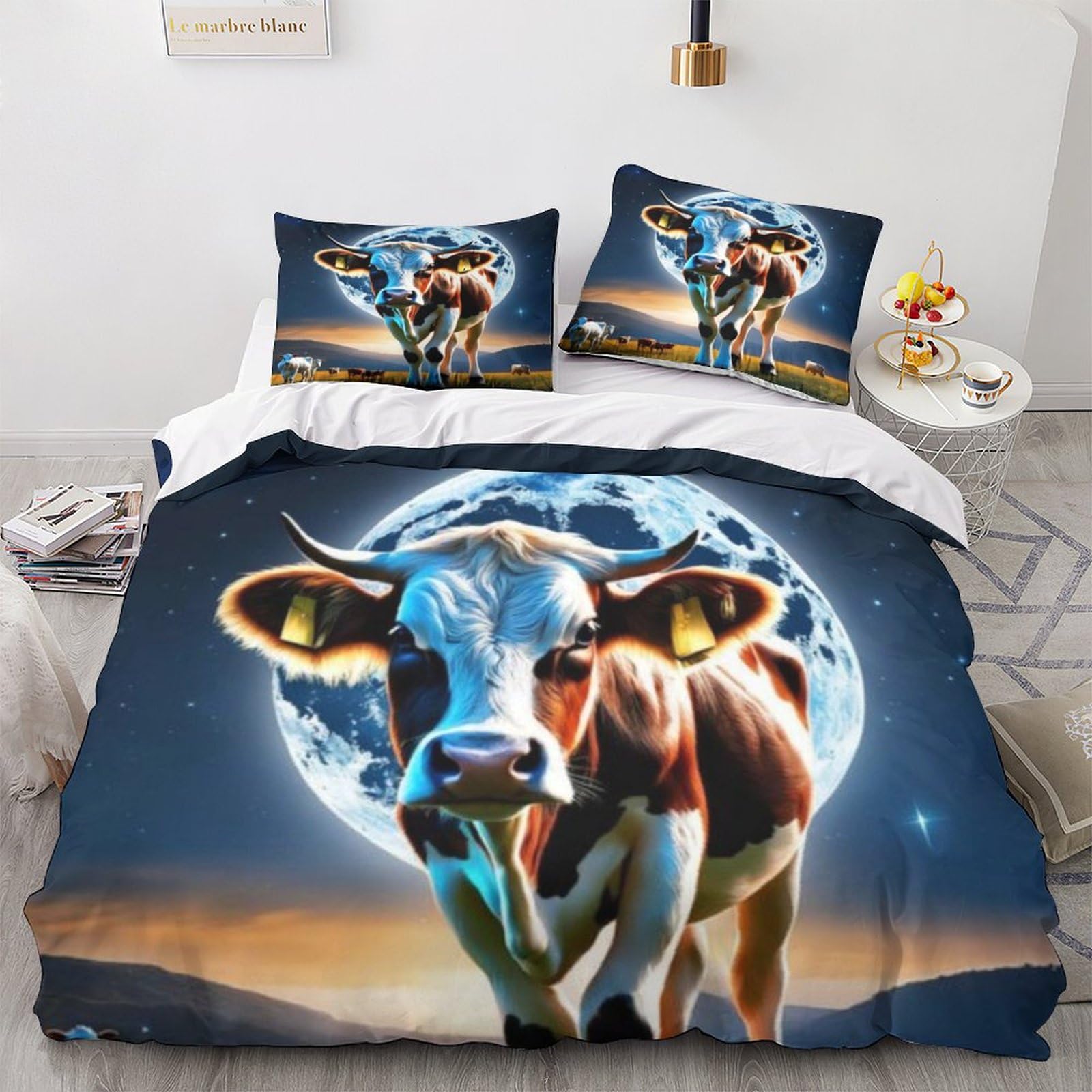 Housses de couette microfibre douce 220x240cm lit réversible vache