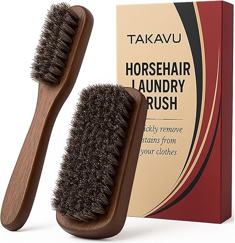 TAKAVU - Juego de 2 cepillos para manchas de pelo de caballo, cerdas suaves naturales para frotar manchas difíciles en telas delicadas, tejidos,