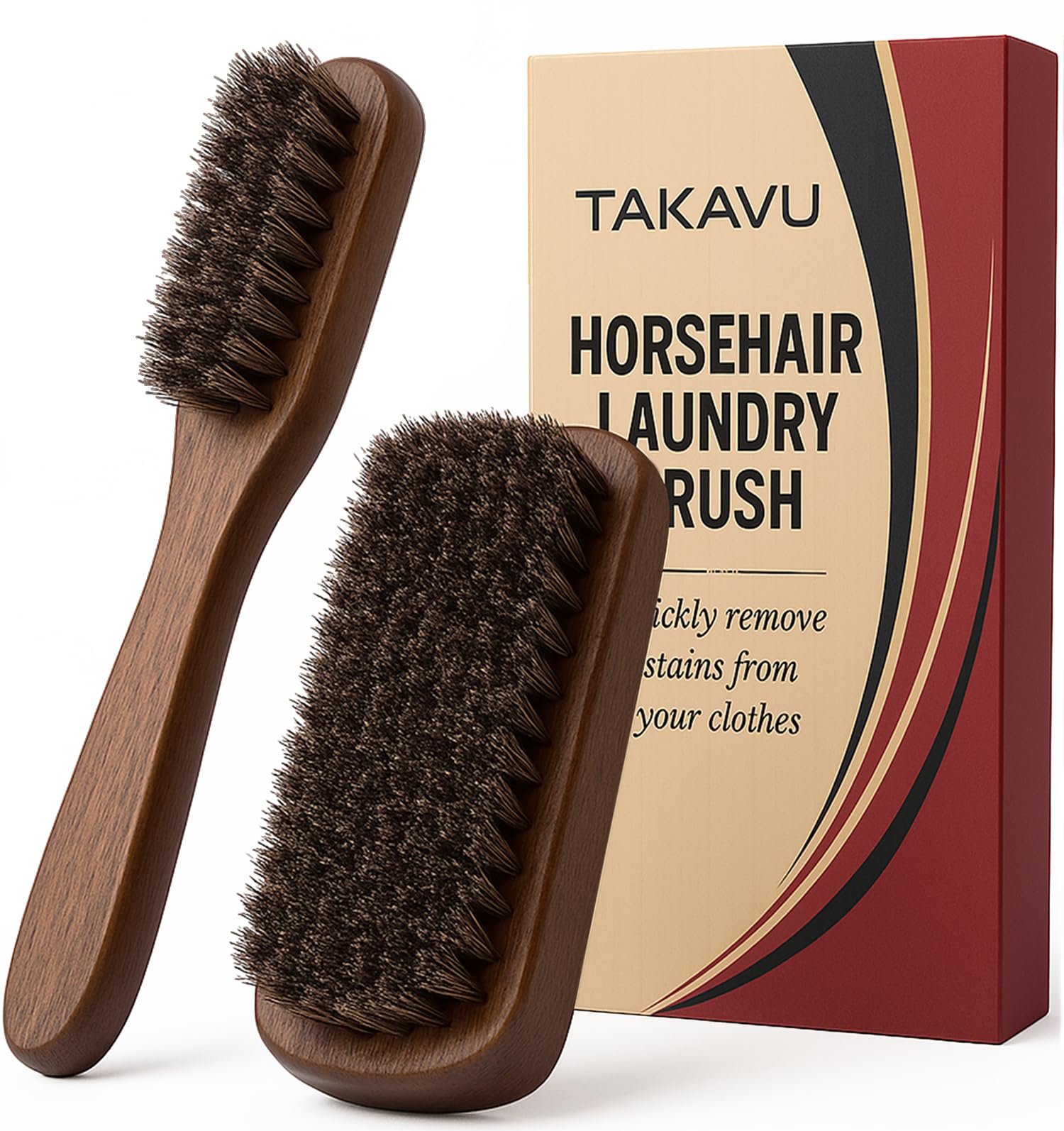 Horsehair Laundry Stain Brushes Set 2pcs by TAKAVU, Natural Soft Bristle for Scrubbing Out Tough Stains on Delicate Fabrics Knits Cotton Leather Washable Fabrics
