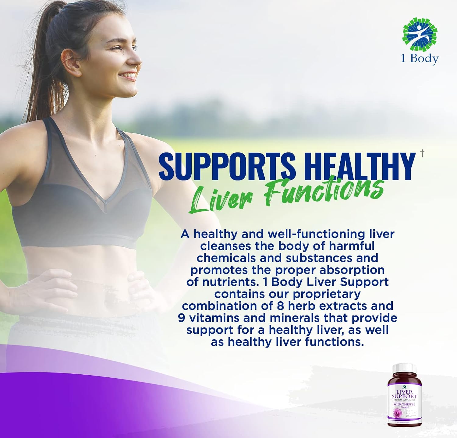 1 Body Liver Cleanse Detox & Repair – Milk Thistle Liver Support Supplement with Turmeric & Artichoke for Healthy Liver Function – Herbal Liver Health Formula for Fatty Liver - 180 Count