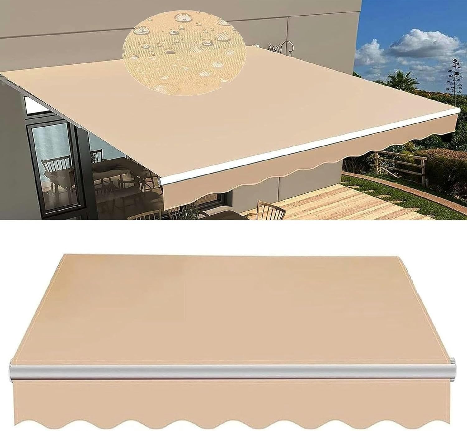 Retractable Patio Awning Replacement Fabric Various Size Options Waterproof Shade Sun Shade Awning Cover Outdoor Canopy Sunsetter Deck Awnings Polyester, Frameless