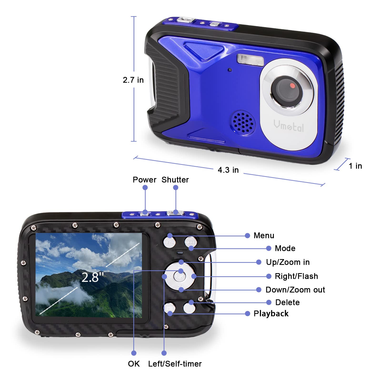 GDC8026 wasserdichte Digitalkamera / 8X Digitalzoom / 21 MP / 1080P FHD / 2,8" TFT-LCD-Bildschirm/Unterwasserkamera für Kinder/Jugendliche/Studenten/Anfänger/ältere Menschen