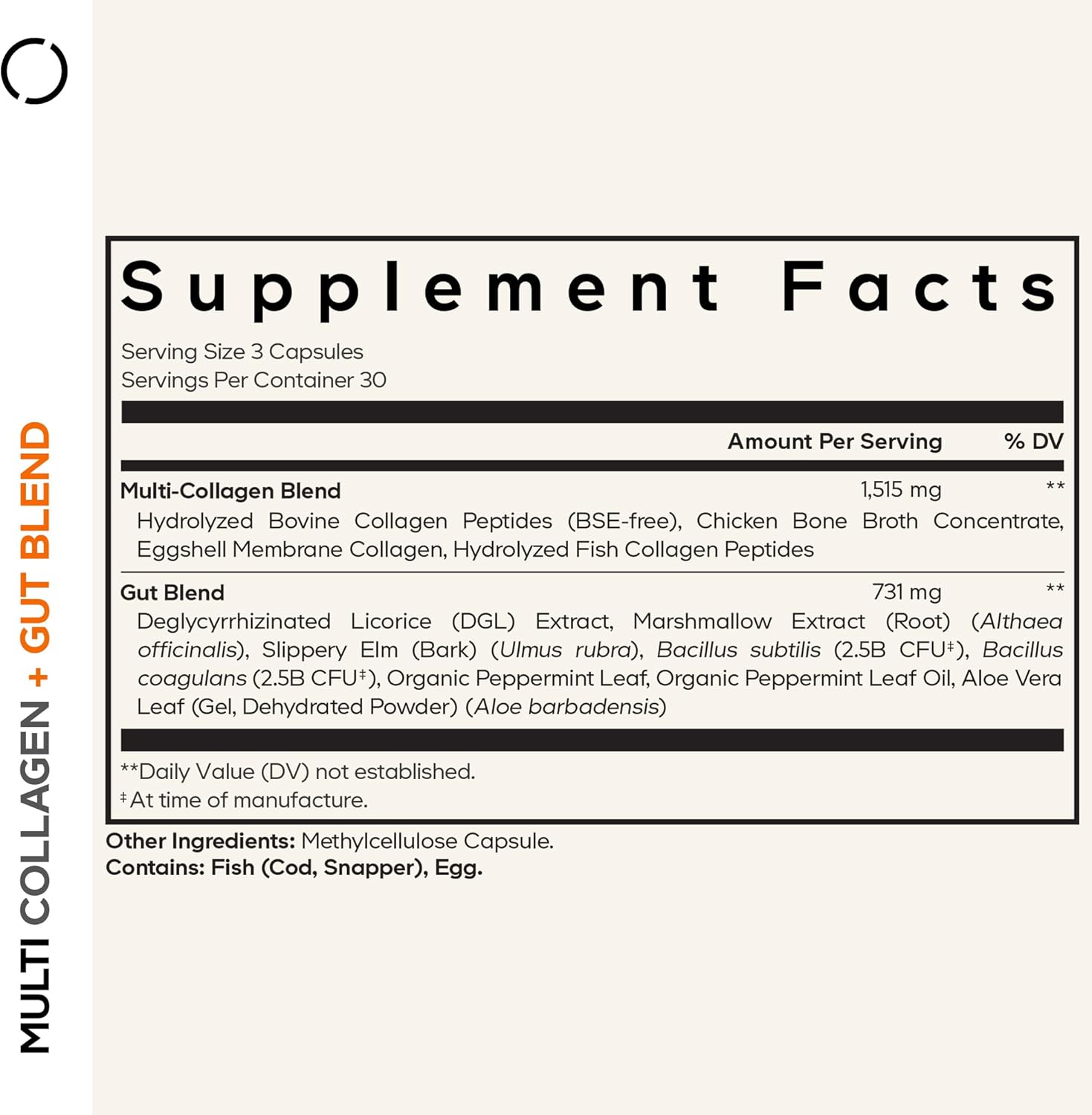 Codeage Multi Collagen + Gut Blend Supplement - Digestive Probiotics, DGL Licorice, Aloe Vera, Organic Peppermint Leaf, Slippery Elm - Hydrolyzed Bovine Collagen Pills - Non-GMO - 90 Capsules